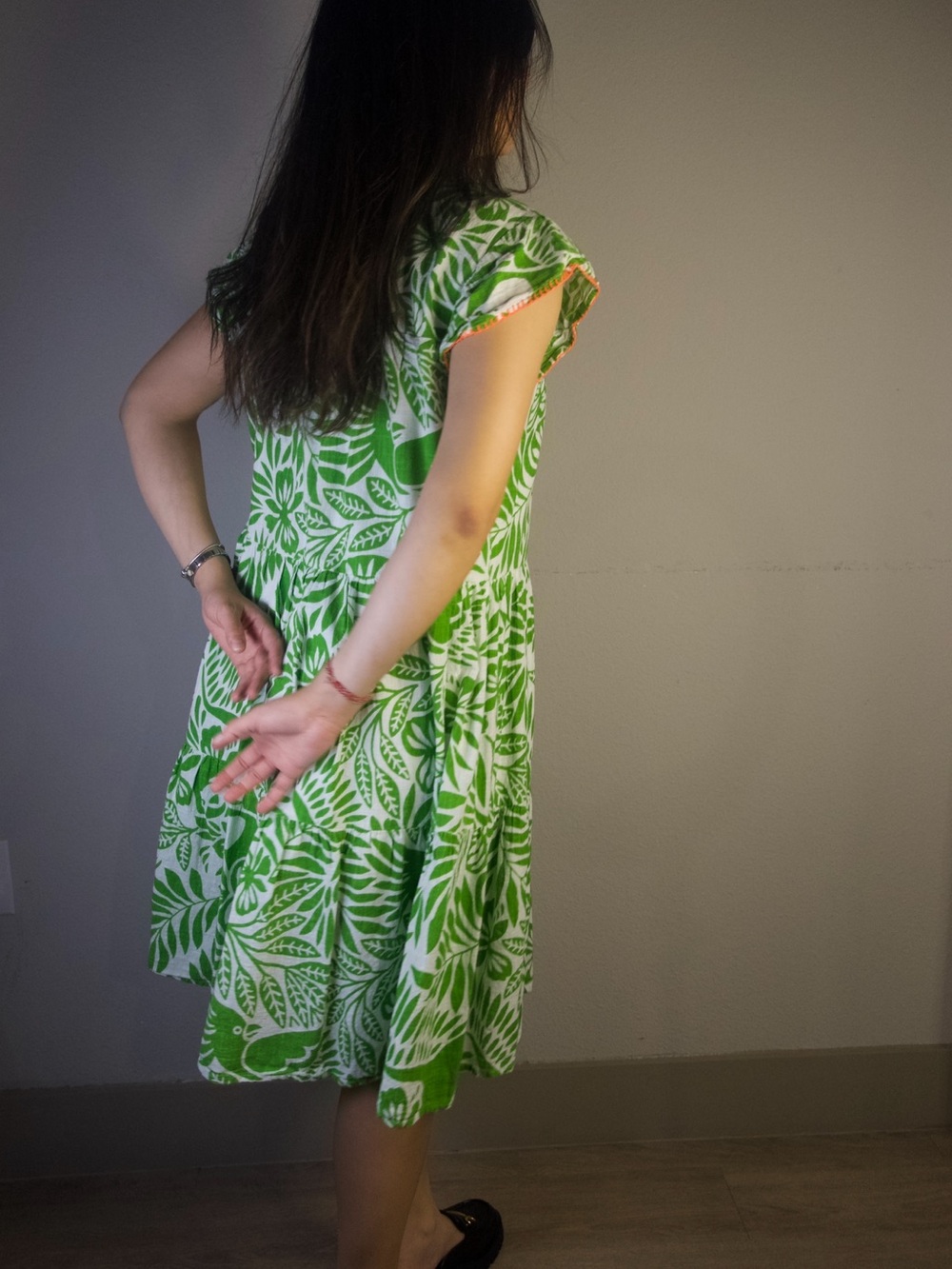 Uncle Frank Green Leaf Print Tiered Dress Size M - Picture 6 of 8